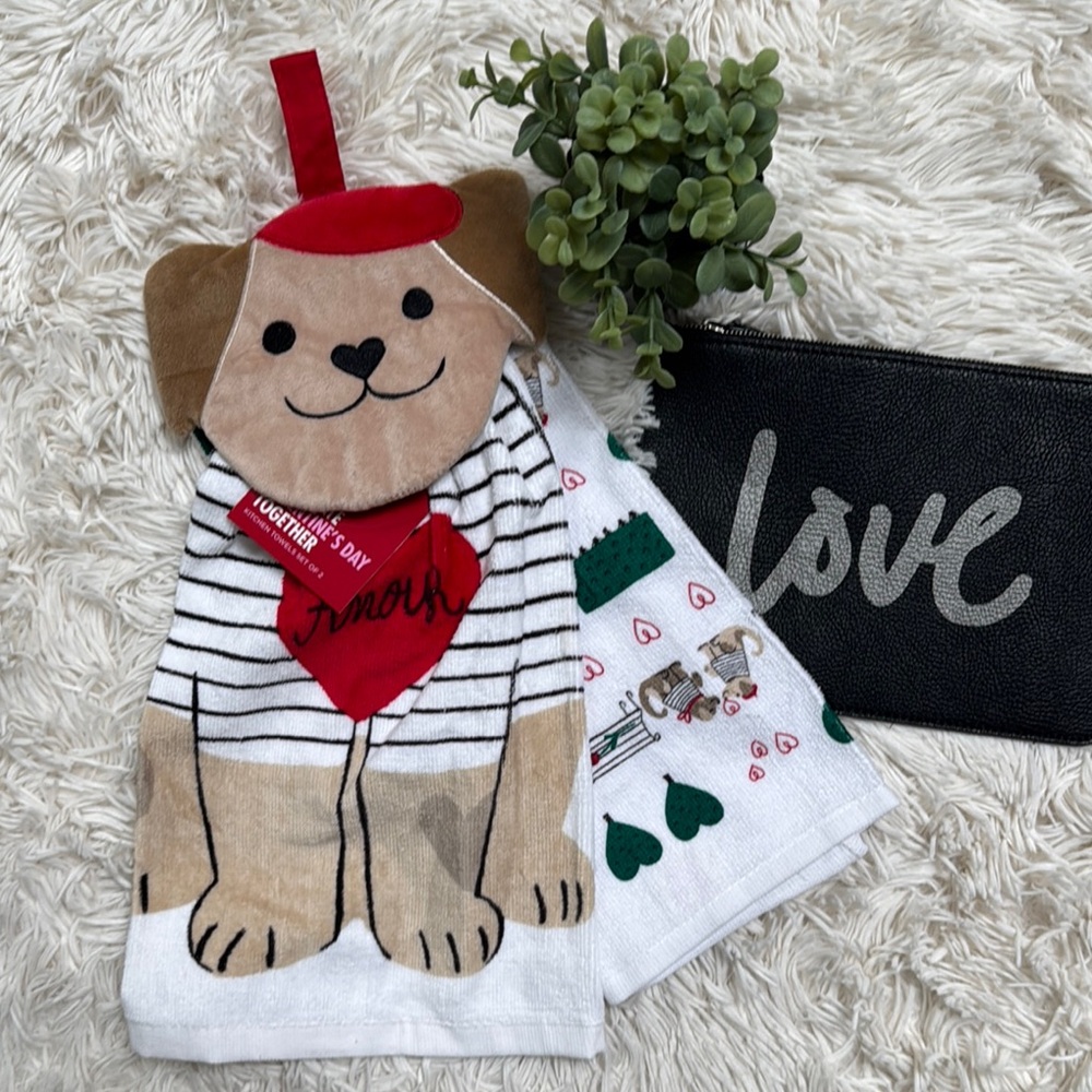 Kohl’s Dog Valentine's Day Kitchen Towel Set of 2 💗 Red White & Black